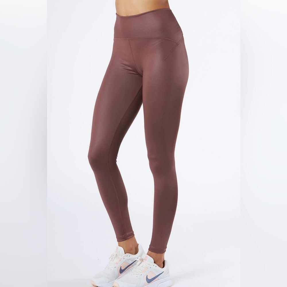 SCORPIO SOL Agility Legging Sz M Gloss Coated Faux Leather Yoga Dance Barre
